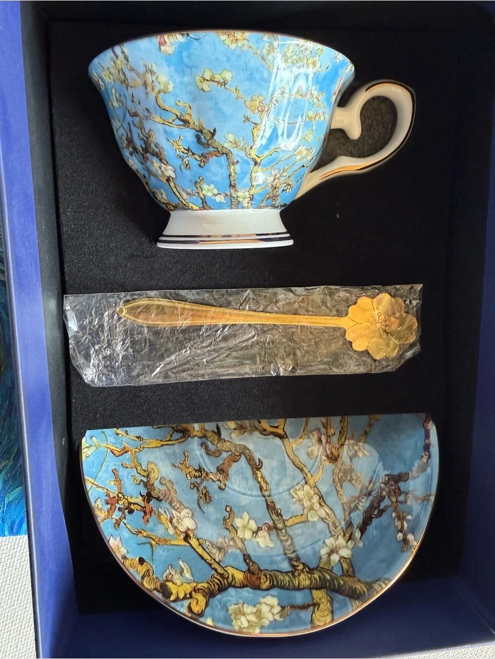 Van Gogh Almond Blossom Inspired Teacup with Saucer and Spoon Gift Set